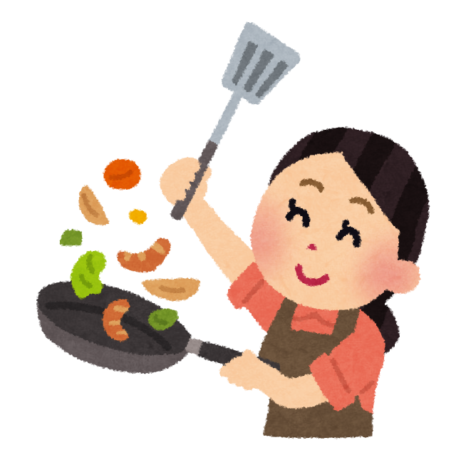 料理をする女性のイラスト