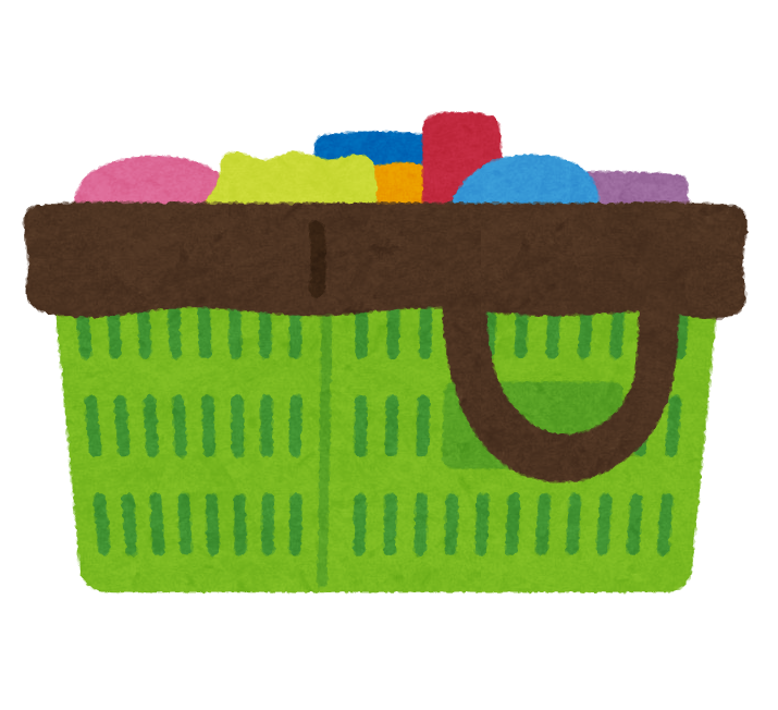 買い物かごに入れるエコバッグのイラスト