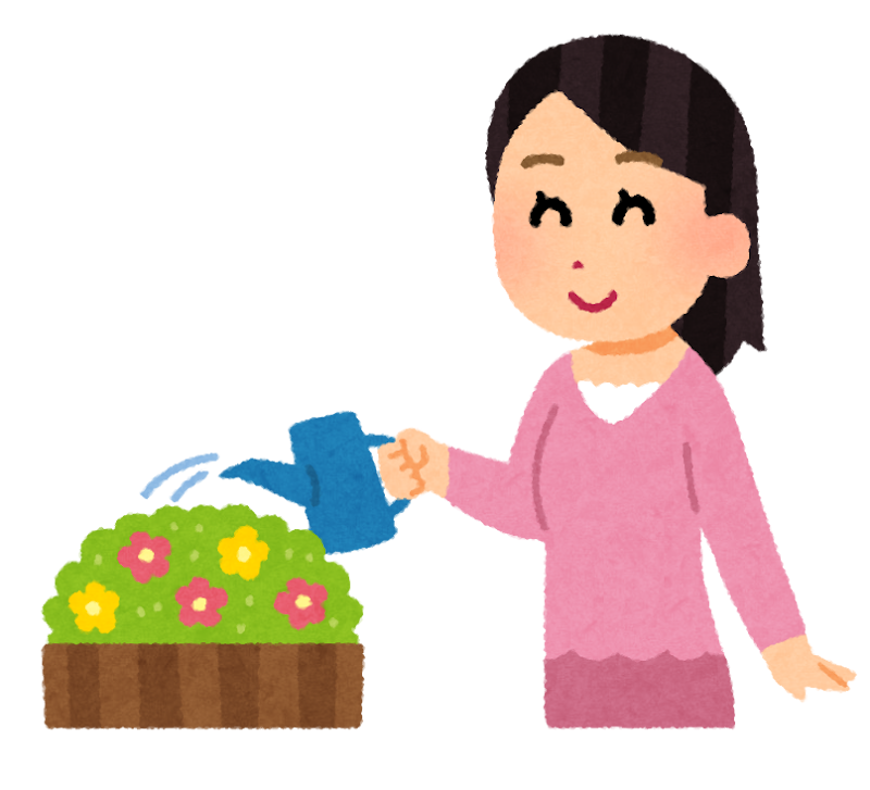 水やりをする女性のイラスト