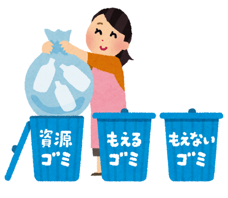 ゴミの分別をしているイラスト