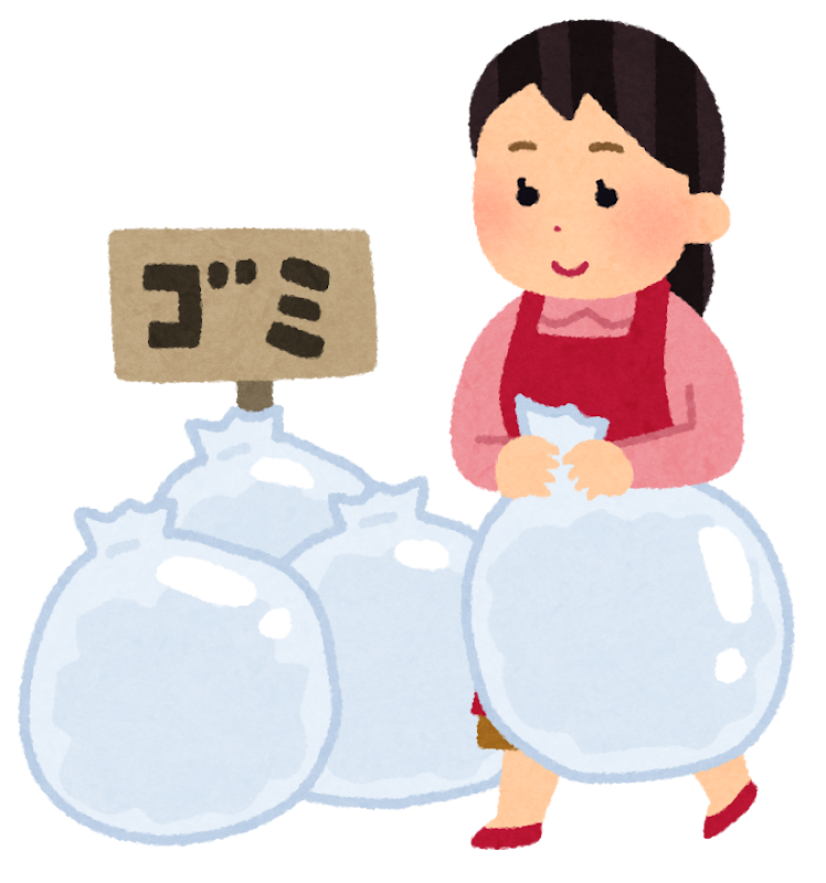 ゴミ出しをしている女性のイラスト