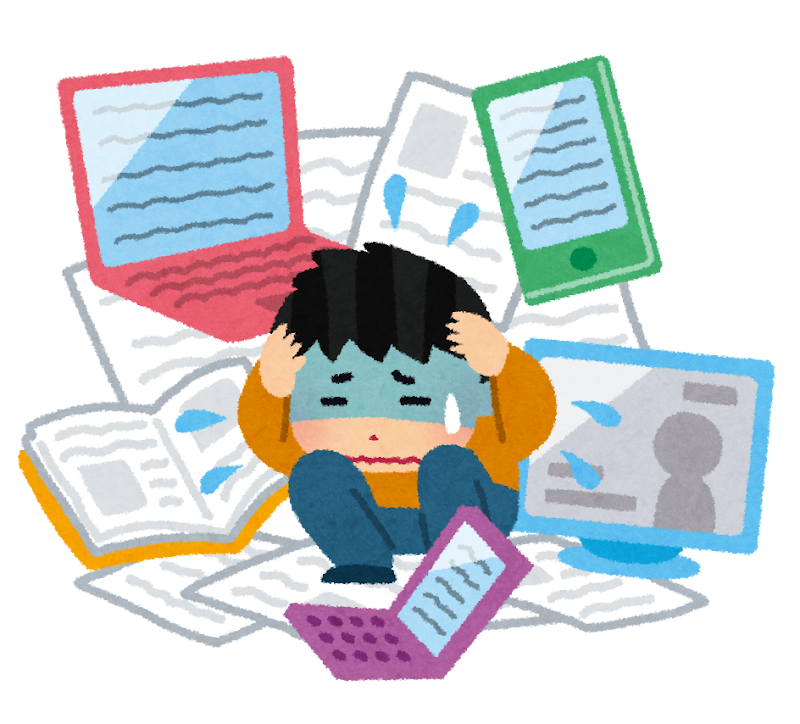 情報過多で苦しむ人のイラスト