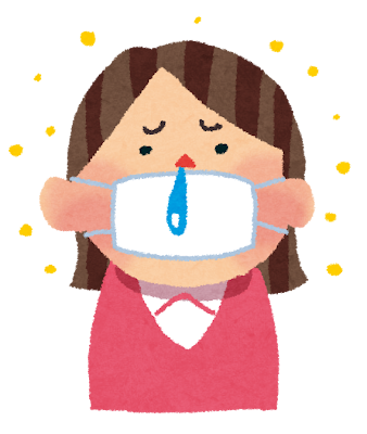 マスクをして鼻水が出ている女性のイラスト
