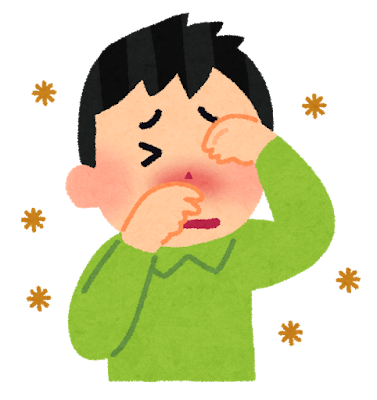 目と鼻をこすっている人のイラスト