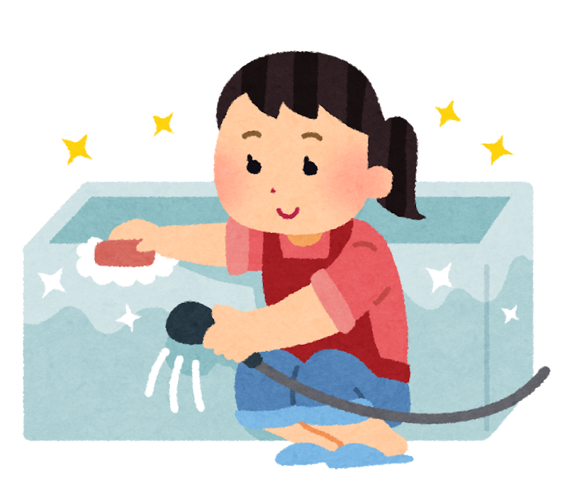 お風呂掃除をしているイラスト