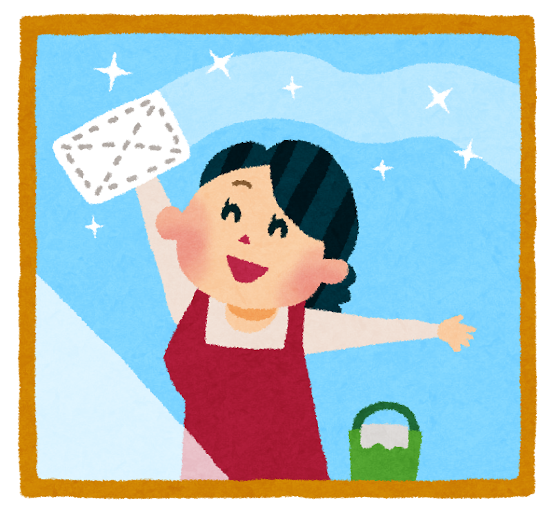 窓拭き掃除をしている人のイラスト