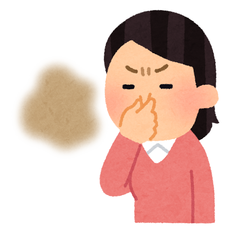 臭くて鼻をつまむ女性のイラスト