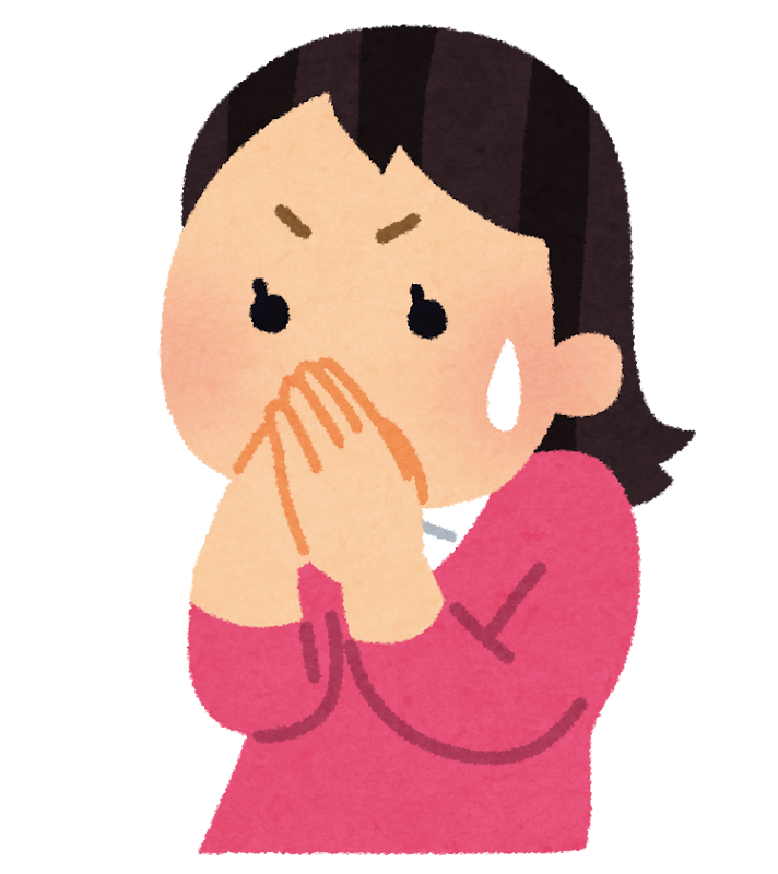 口を抑えてショックを受けている女性のイラスト