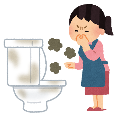 トイレの臭いに顔をしかめる女性のイラスト