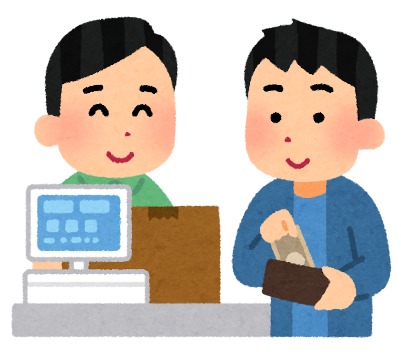 コンビニで支払いをする人のイラスト