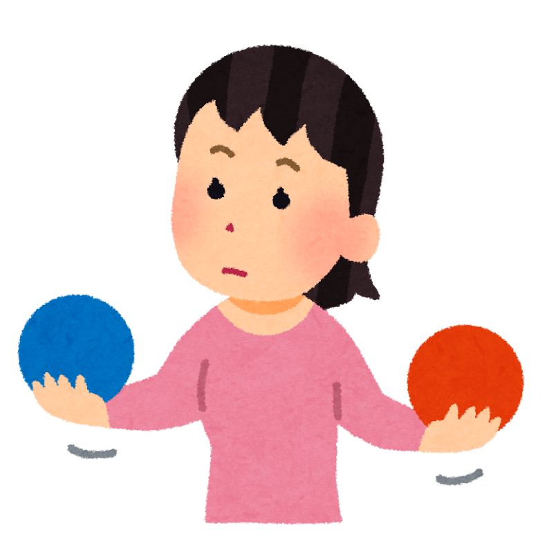 2つのものを比較している人のイラスト