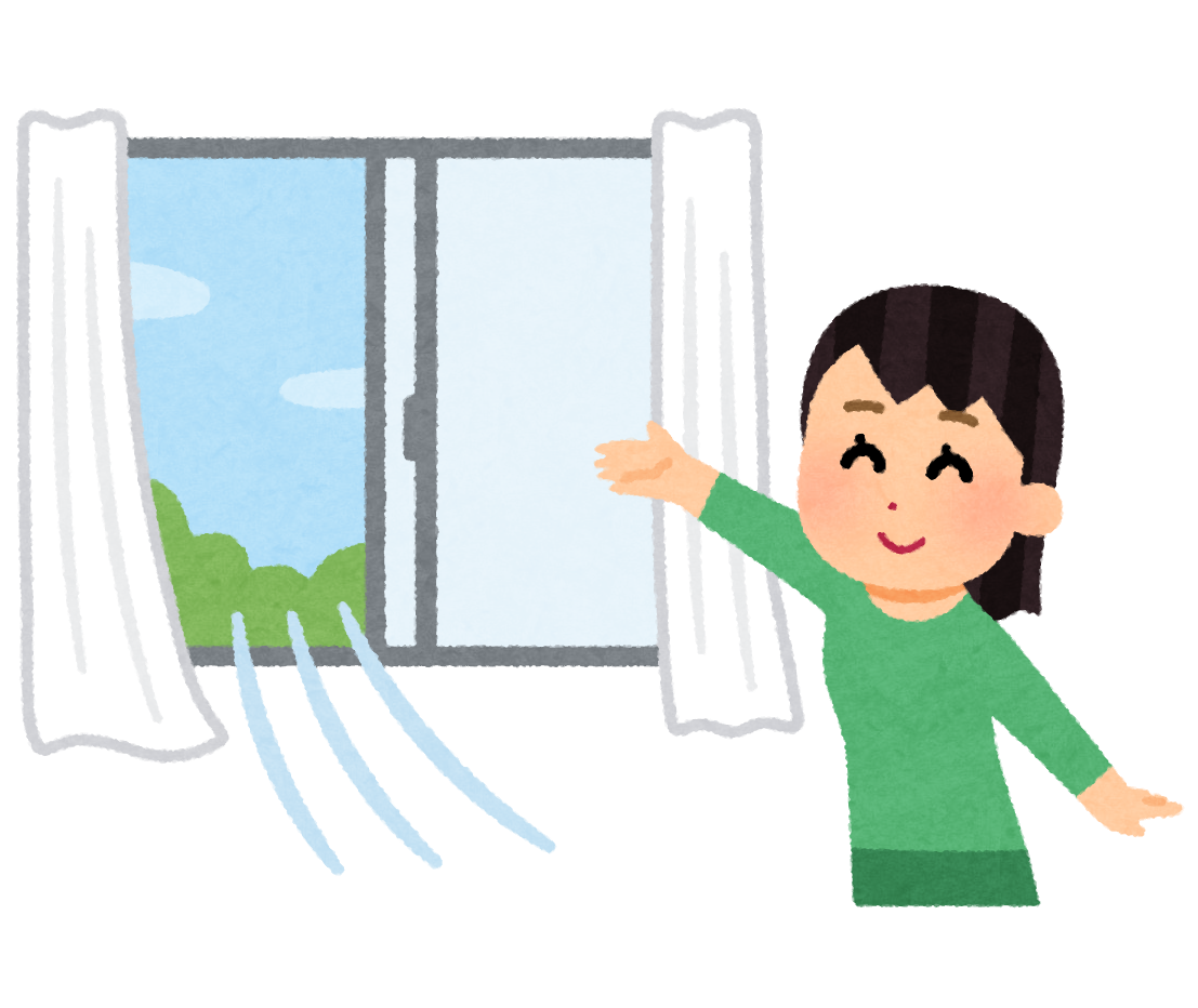 換気をしている女性のイラスト