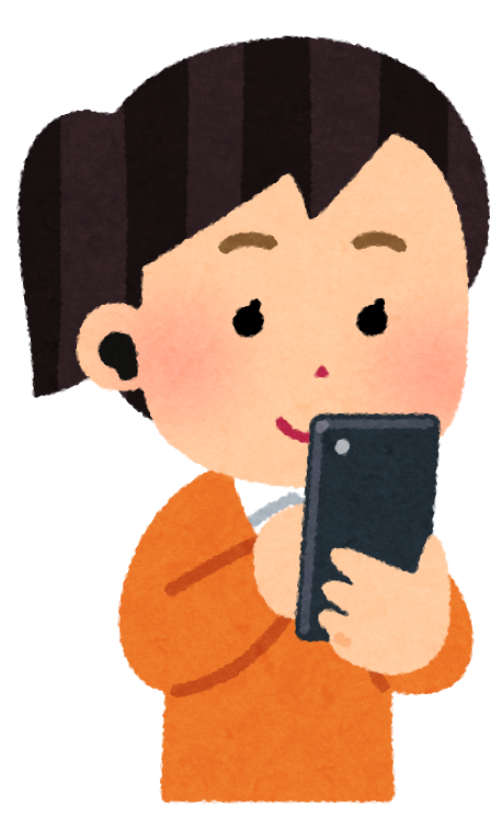 スマホとワイヤレスイヤホンを使う人のイラスト