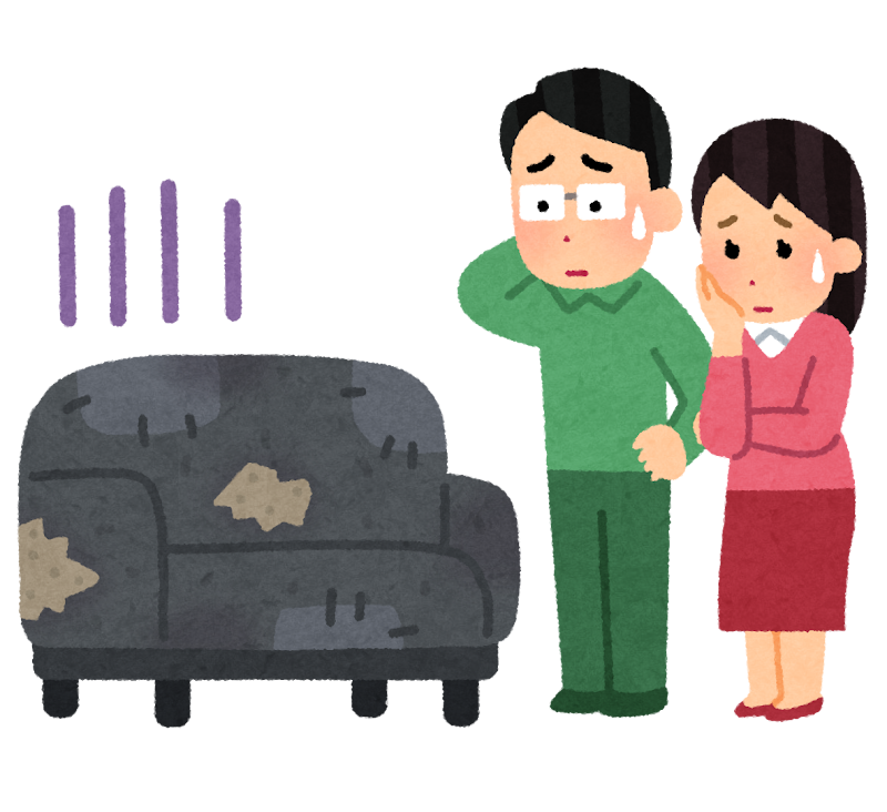 粗大ゴミの処分に困る夫婦のイラスト