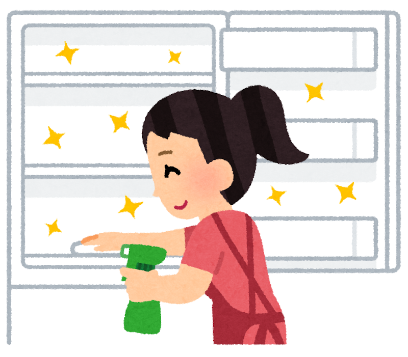 冷蔵庫を掃除する人のイラスト