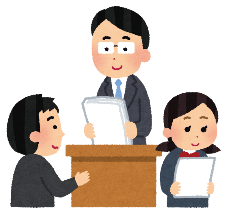 プリントを配る先生のイラスト