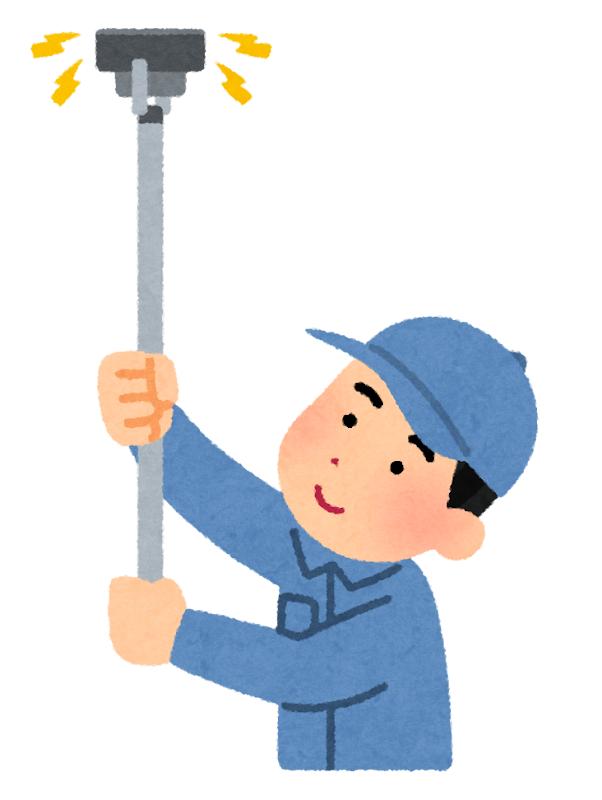 火災報知器の点検をする消防設備士のイラスト