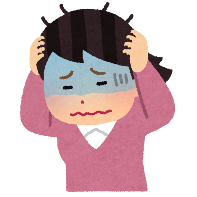 掃除のことで頭を抱える女性のイラスト