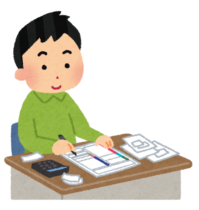申告書を書く人のイラスト